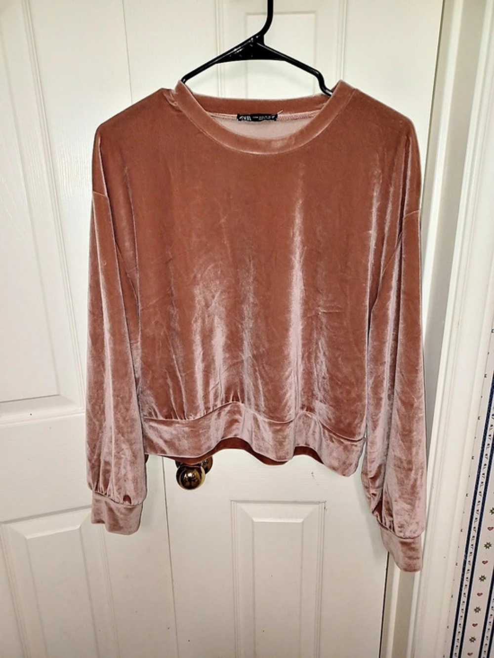 Zara Velvet Cropped Sweatshirt in Pink Size Small